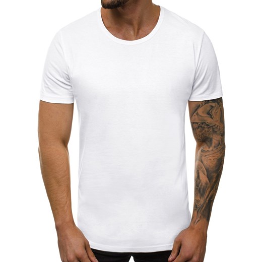 T-shirt męski Ozonee biały bez wzorów z krótkim rękawem bawełniany 