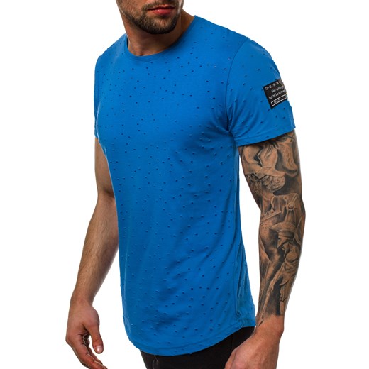 T-shirt męski niebieski Ozonee z krótkimi rękawami 