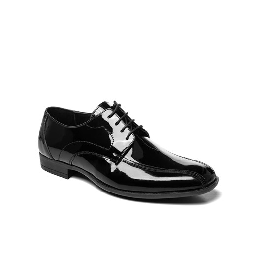 Buty eleganckie męskie czarne Ozonee z tworzywa sztucznego sznurowane 