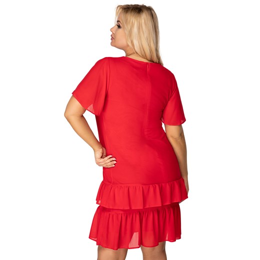 Czerwona sukienka Ptakmoda.com z krótkim rękawem mini 