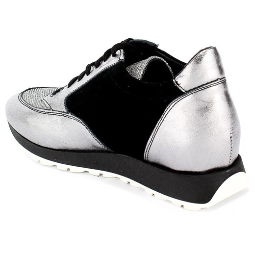 Simen buty sportowe damskie srebrne wiązane płaskie bez wzorów 