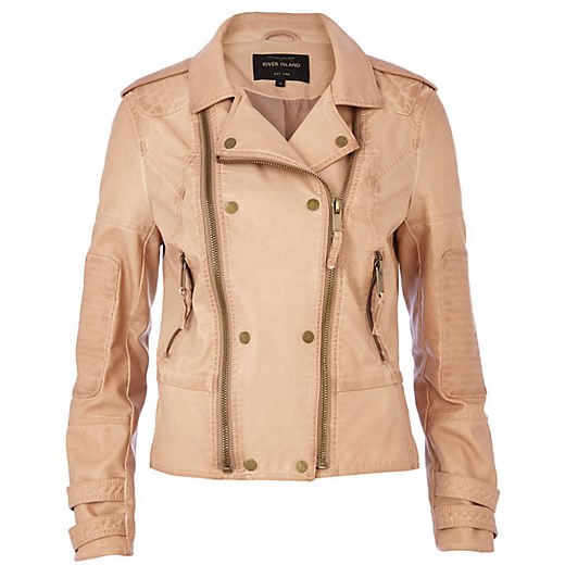Light brown double zip biker jacket river-island bezowy kurtki
