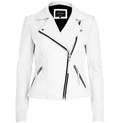 White embossed leather jacket river-island bialy kurtki