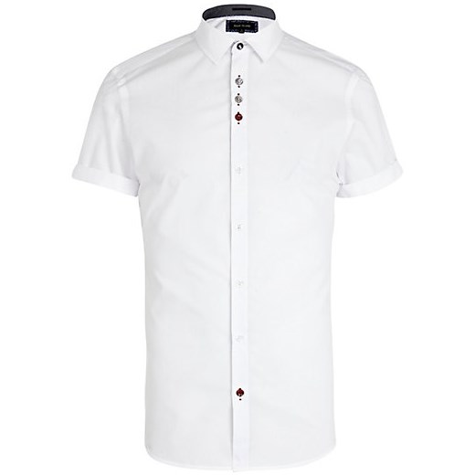 White contrast button short sleeve shirt river-island bialy t-shirty