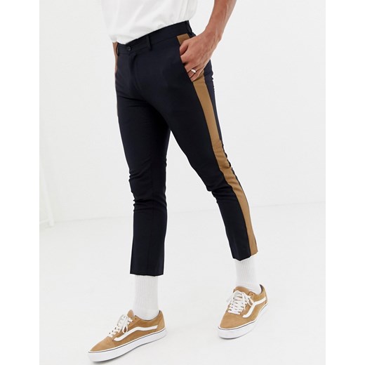 New Look – Granatowe eleganckie spodnie z paskiem po boku-Granatowy