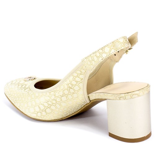 Sandały damskie złote Anis na lato ze skóry eleganckie z klamrą na średnim obcasie 