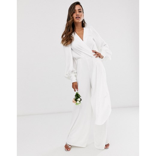 ASOS EDITION kopertowy, drapowany kombinezon ślubny z ozdobnym, bocznym ogonem-Biały Asos 40 Asos Poland