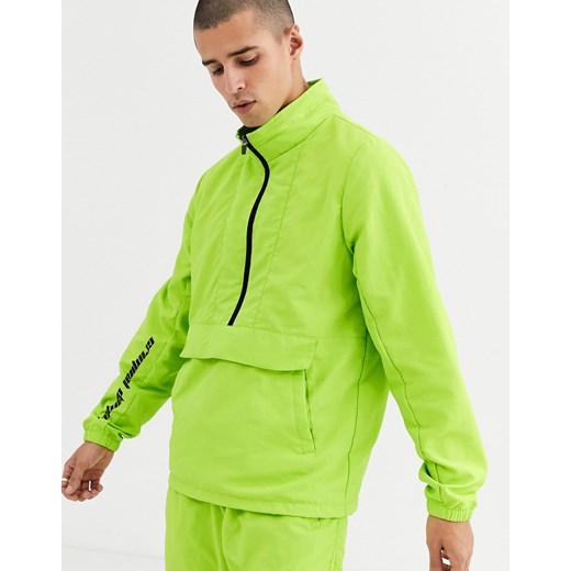 Criminal Damage – Zielona nylonowa kurtka z logo zakładana przez głowę – część kompletu-Zielony