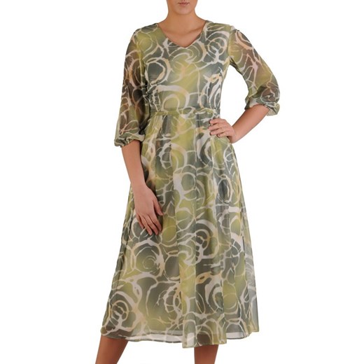 Sukienka z szyfonu, luźna kreacja w oryginalnym połyskującym wzorze 24668  Modbis 38 