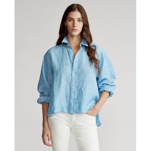 Koszula damska niebieska Ralph Lauren z haftami z długim rękawem 