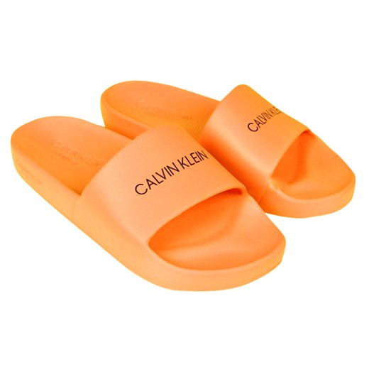 Calvin Klein pomarańczowe klapki Slide