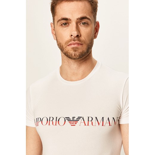 T-shirt męski biały Emporio Armani z napisami z krótkim rękawem 