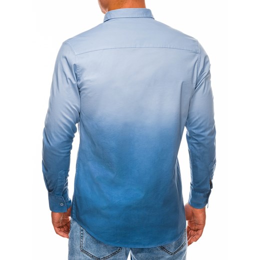 Koszula męska Ombre bez wzorów na wiosnę niebieska 