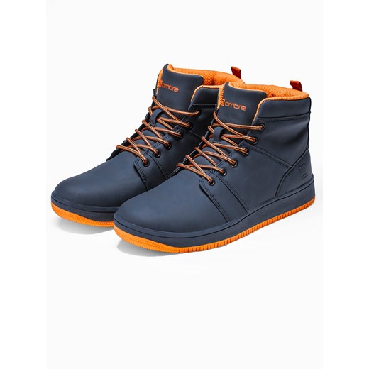 Buty męskie ocieplane sneakersy za kostkę - granatowe V3 OM-FOSH-0123 ze sklepu ombre w kategorii Buty zimowe męskie - zdjęcie 82686045