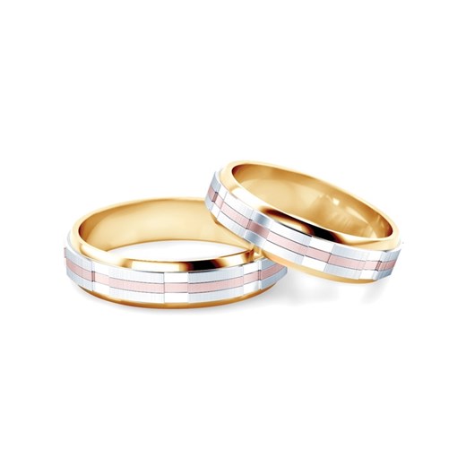 Obrączki ślubne: trzykolorowe złoto, płaskie, 5 mm
