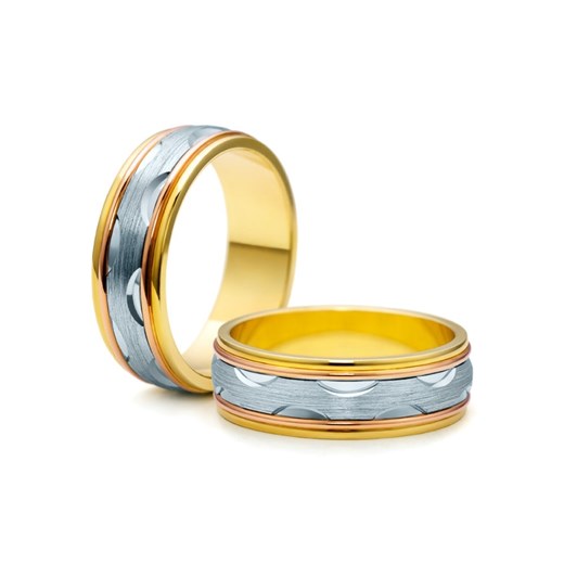 Obrączki ślubne: trzykolorowe złoto, półokrągłe, 6 mm