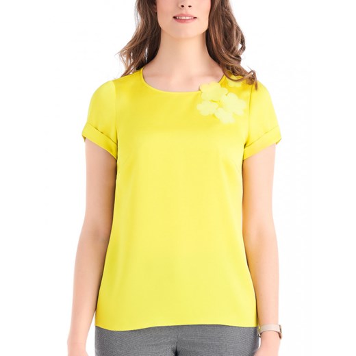 Bluzka damska żółta Potis & Verso z tkaniny z okrągłym dekoltem 