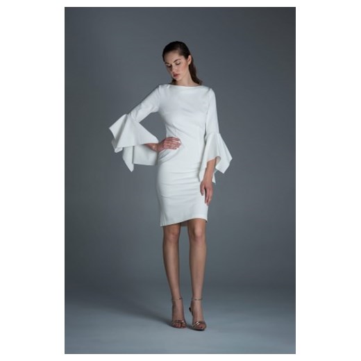 Elegancka sukienka biała mini z mankietami