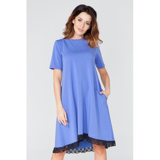 Sukienka midi niebieska z poliestru 