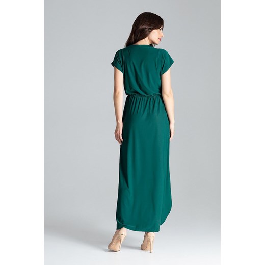 Sukienka maxi z elastanu zielona z krótkimi rękawami 
