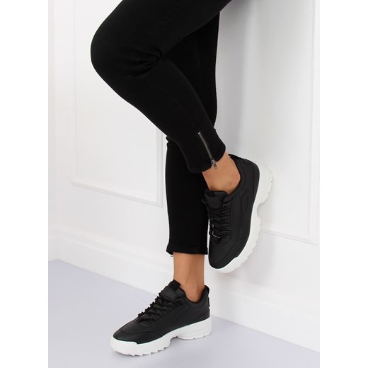 Buty sportowe damskie bez wzorów sznurowane płaskie ze skóry ekologicznej 