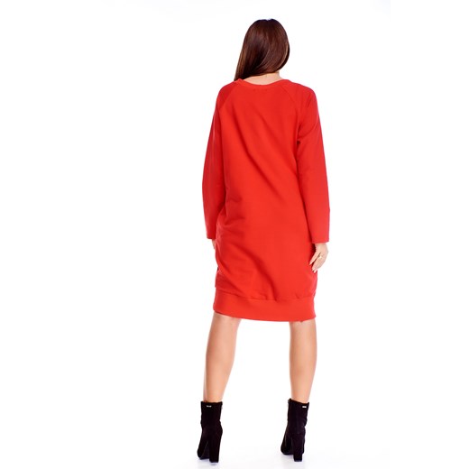 Sukienka Ptakmoda.com czerwona na randkę z długim rękawem bawełniana midi 