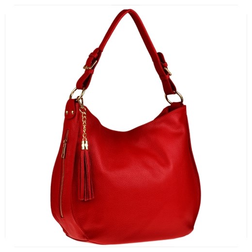 Shopper bag czerwona Real Leather duża glamour 