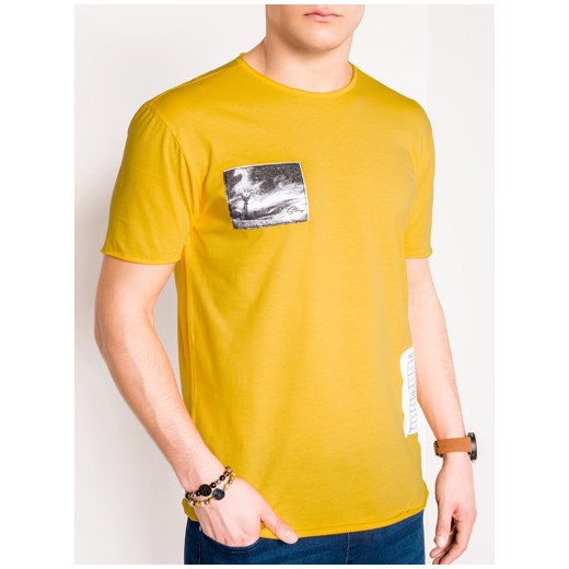 T-shirt męski z nadrukiem S983 - żółty