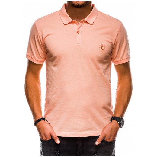 Koszulka męska Polo bez nadruku S1048 - brzoskwiniowa