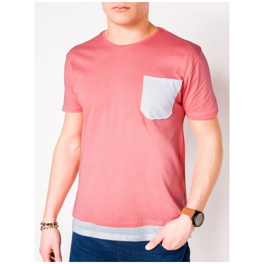 T-shirt męski bez nadruku S963 - różowy