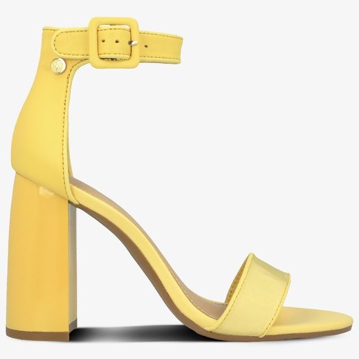 Sandały damskie żółte Tommy Hilfiger na słupku eleganckie na lato na wysokim obcasie 