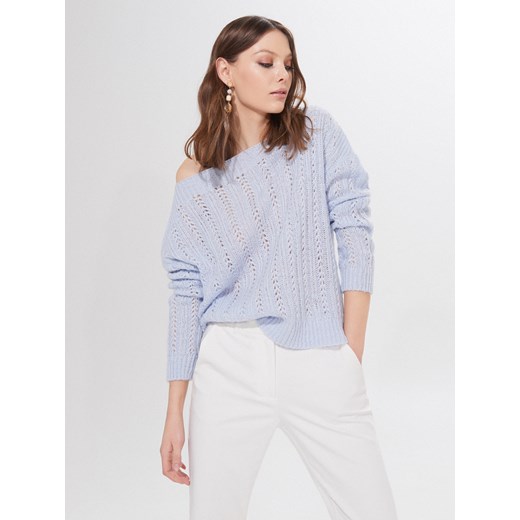 Mohito - Ażurowy sweter z prostym dekoltem - Niebieski Mohito  L 