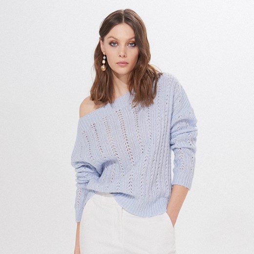Mohito - Ażurowy sweter z prostym dekoltem - Niebieski Mohito  S 