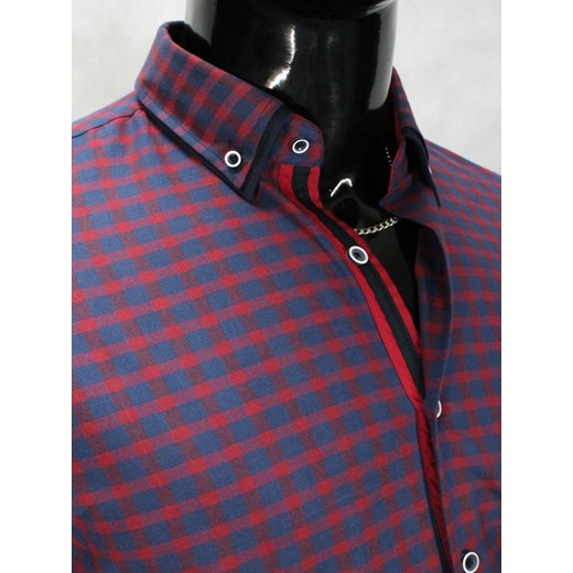 Koszula męska w czerwono - granatową kratkę - 100% bawełna koszule24-eu fioletowy bawełniane