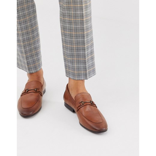 Burton Menswear – Beżowe skórzane loafersy-Brązowy