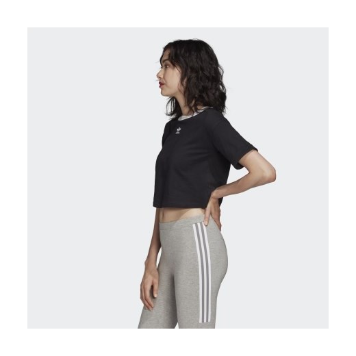 Czarna bluzka damska Adidas bez wzorów z okrągłym dekoltem z krótkimi rękawami 