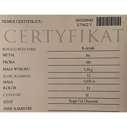 Złote Nausznice 585 Z Diamentami