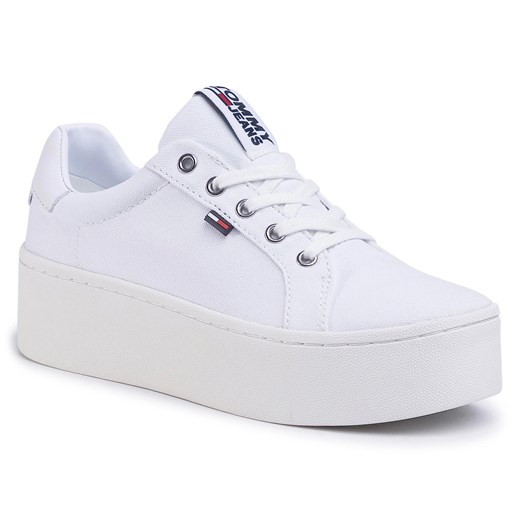 Sneakersy TOMMY JEANS - Flatform Sneaker EN0EN00878 White 100