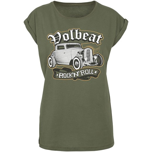 Bluzka damska zielona Volbeat z bawełny z krótkimi rękawami z okrągłym dekoltem 