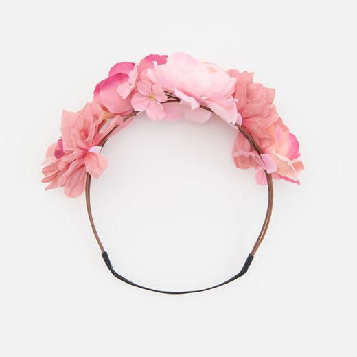 Reserved - Ozdobiona kwiatami opaska na włosy z gumką - Różowy Reserved  One Size 