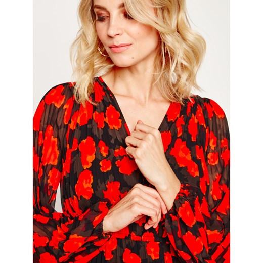 Sukienka The Kooples midi czerwona na co dzień boho asymetryczna z długim rękawem