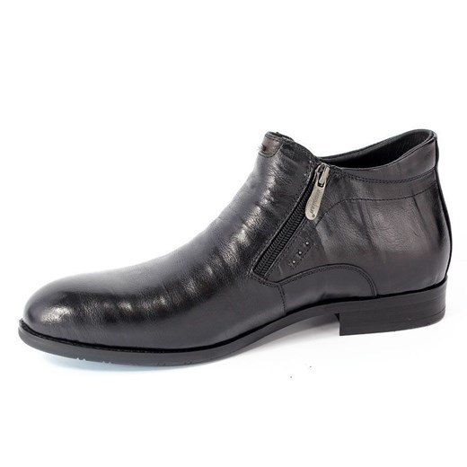 Czarne buty zimowe męskie Brooman eleganckie skórzane na zamek 