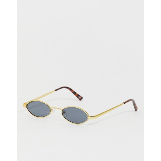 ASOS DESIGN – Metalowe owalne małe okulary z oprawkami w kolorze złotym z szylkretowymi detalami i przyciemnianymi szkłami w stylu lat 90.