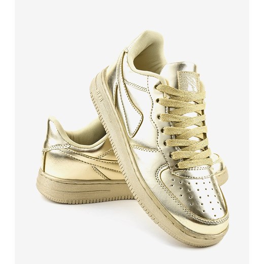 Buty sportowe damskie złote na płaskiej podeszwie sznurowane na wiosnę 