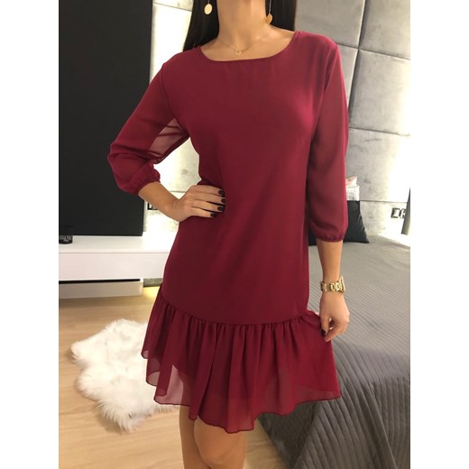 Modnakiecka.pl sukienka z długim rękawem luźna mini czerwona elegancka oversize'owa 