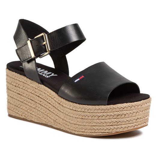 Espadryle TOMMY JEANS - Natural Flatform Sandal EN0EN00913  Black BDS