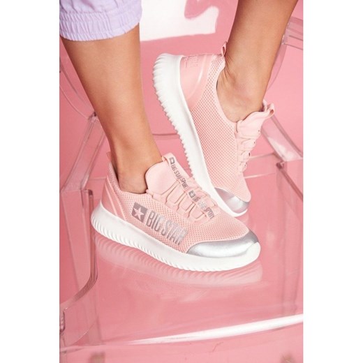 Buty sportowe damskie BIG STAR młodzieżowe bez wzorów różowe sznurowane 