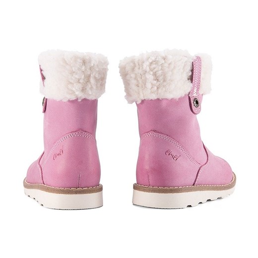 Buty zimowe dziecięce różowe Emel z nubuku kozaki 