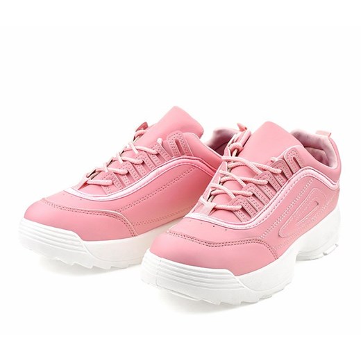 Różowe buty sportowe damskie Butymodne gładkie wiązane płaskie 