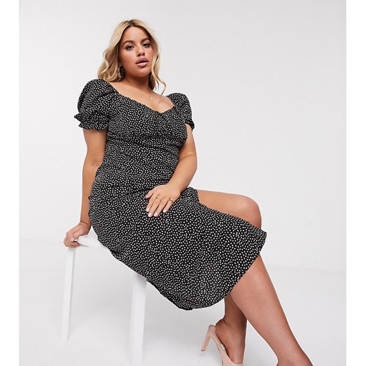 Missguided Plus – Czarna wiązana sukienka midi w stylu milkmaid-Czarny Missguided Plus 52 Asos Poland